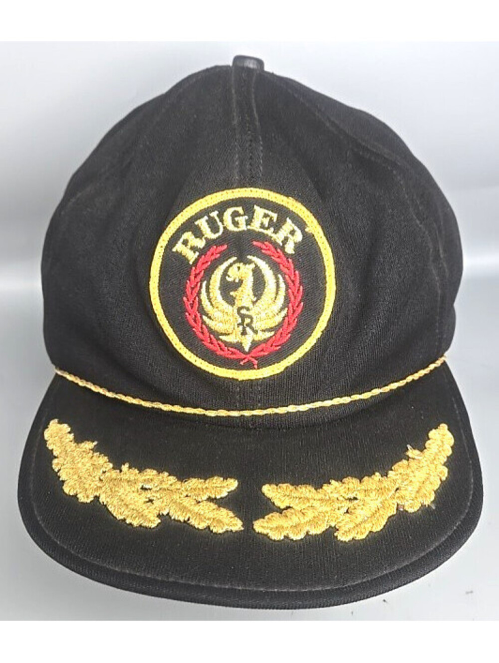 Vintage Ruger Fitted Med. Trucker Hat Cap Black Embroidered Patch Firearm Foam